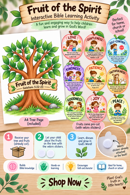 Interactive Fruit of the Spirit Bible Activity | A4 Tree & 9 Velcro Fruits