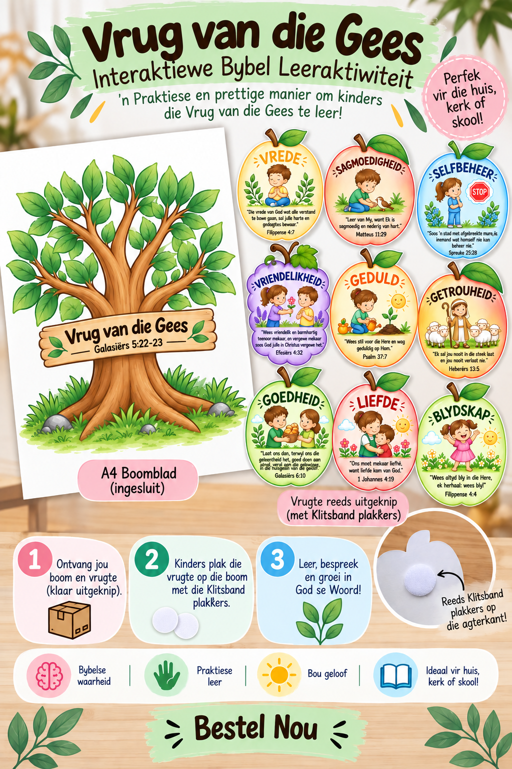 Interactive Fruit of the Spirit Bible Activity | A4 Tree & 9 Velcro Fruits